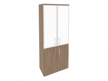 Офисная мебель для персонала ONIX O.ST-1.2R white Шкаф высокий широкий (2 низких фасада ЛДСП + 2 средних фасада стекло лакобель в раме)